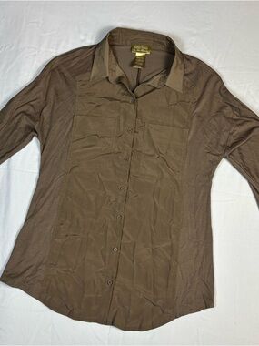 Miss Tina by Tina Knowles Women's M (8-10) Sandstone Button-Down Shirt Blouse